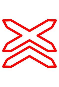 Railway warning marker for two tracks. Double railroad tracks level crossing symbol. Multiple tracks train crossing hazard marker. vector