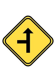 T-junction with side road entering from the left. Side road joins perpendicular to the main route. Traffic caution for a left side road junction. vector