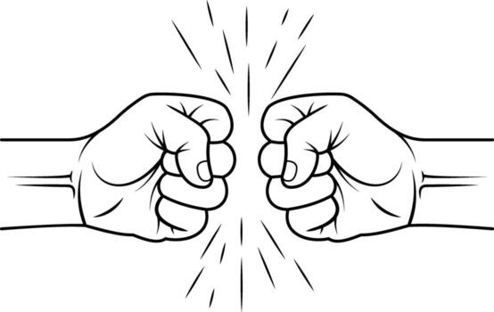 Two fists clashing symbolizing conflict power struggle and determination with impact lines vector