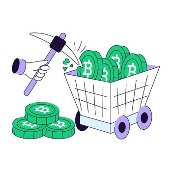 A unique design illustration of bitcoin mining cart vector