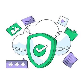 Conceptual flat line design illustration of cloud security vector