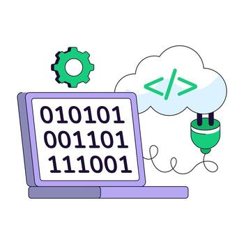 Conceptual flat line design illustration of cloud binary data vector