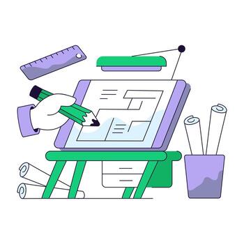 Conceptual flat line design illustration of sketching vector