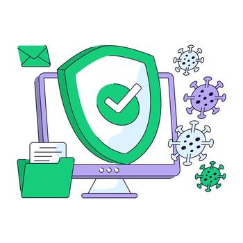 Monitor with shield showcasing system security flat icons vector