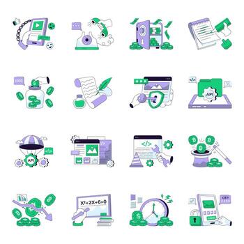 paquete de Finanzas plano línea ilustraciones vector