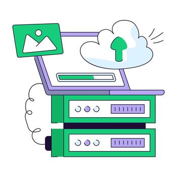 un plano ilustración diseño de nube servidor subir vector