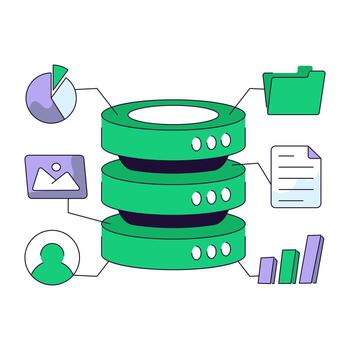 un plano línea diseño ilustración de base de datos red vector