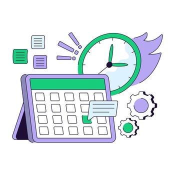 Calendar with clock showing flat concept of timetable vector