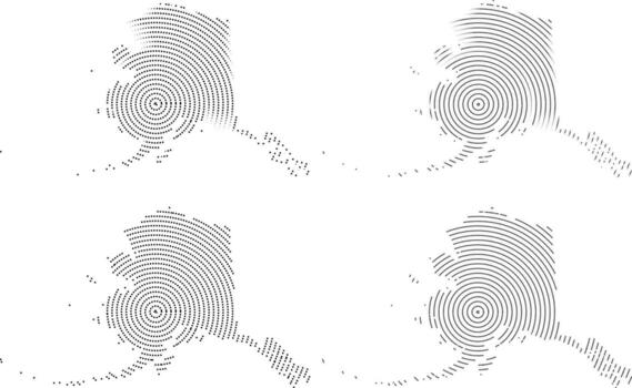 mega conjunto de Alaska infografía punteado redondo forma modelo mapa silueta Arte mapa diseño. vector