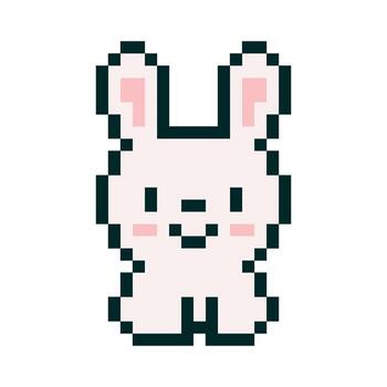 Cute Pixel Bunny Illustration with Happy Expression. Simple and appealing design perfect for digital projects, children's content, or gaming graphics. vector