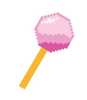 Digital pixel art showcasing a pink and yellow lollipop, emphasizing its vibrant colors and geometric design. Ideal for digital artwork, games, and themed graphics. vector