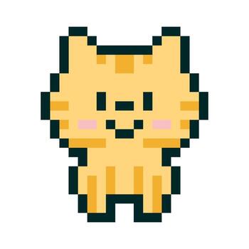 Cute Pixel Cat Illustration with Smiling Expression. This illustration captures a playful and retro vibe. vector