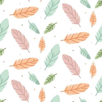 Seamless flat pattern with colorful feathers. Decorative and trendy texture for textile, wallpaper, wrapping paper, and surface design. Bright, boho-inspired, and artistic illustration. vector