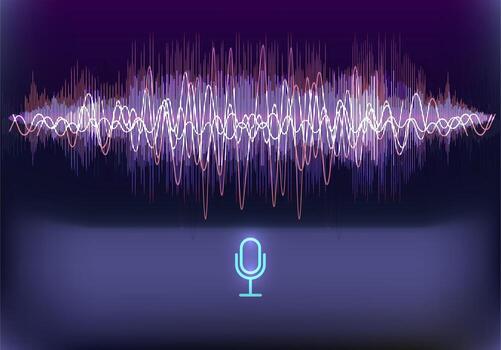 sonido ola gráfico demostración voz patrones y un micrófono en un oscuro fondo, representando sonido grabación tecnología. vector