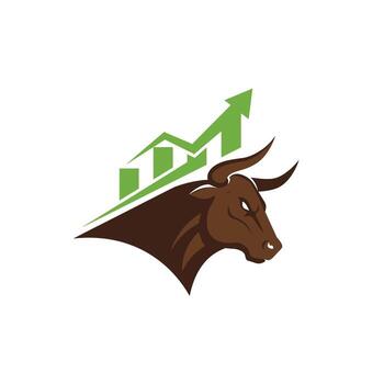 Logo design of a bull head with an arrow and a bar chart on top vector