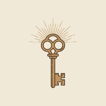 Logo design of a key with sunburst vector