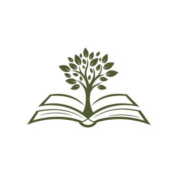 Logo design of an open book with a tree vector