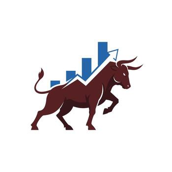Logo design of a bull with an arrow and a bar chart on top vector