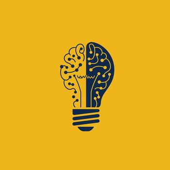 Logo design of a light bulb containing a brain vector