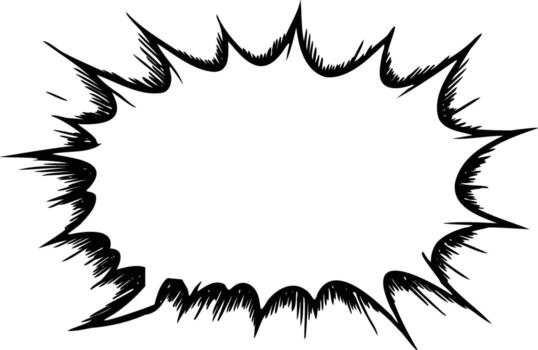 Dynamic hand-drawn comic style explosion speech bubble frame with sharp, jagged edges, perfect for adding an energetic visual impact to various design projects and expressive communications vector