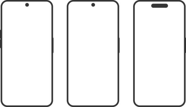 realista teléfono inteligente Bosquejo. digital comunicación concepto, dispositivo frente vista. perspectiva móvil teléfono Bosquejo similar. vector