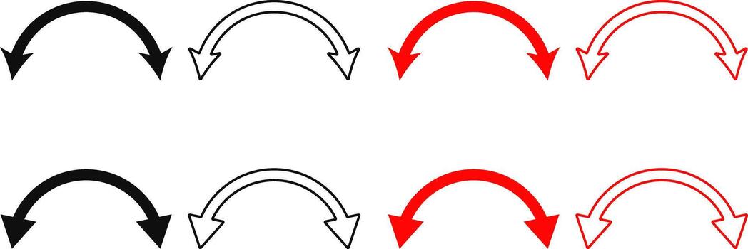 dual sided curve arrow icon set. Double headed curved arrow symbol. Semicircular curved. Replaceable design. two side arrow icon vector