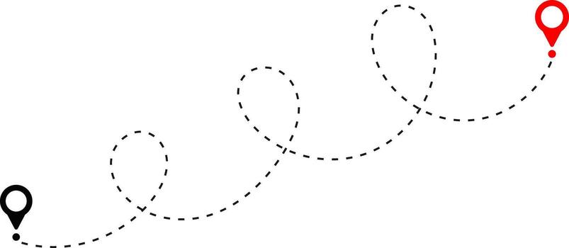 Route icon dotted line with location symbol. Travel from start point to destination. flying plane with twisted. Dotted line route with location pin. vector
