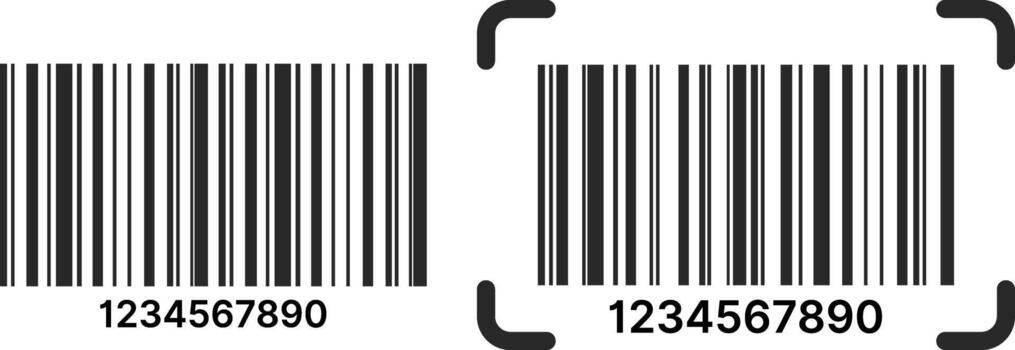 código de barras íconos colocar. pago y identificación. sencillo digital exploración. escanear qr código y escanear bar código íconos colección vector