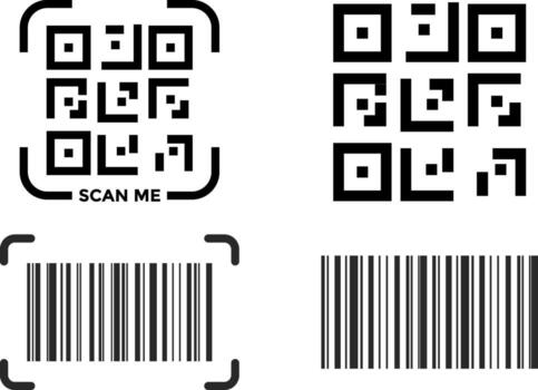 qr código y código de barras íconos colocar. pago y identificación. sencillo digital exploración. escanear qr código y escanear bar código íconos recopilación. vector