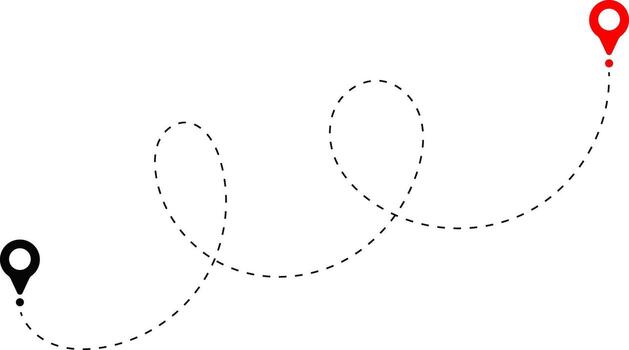 Route icon dotted line with location symbol. Travel path icon. flying plane with twisted. Dotted line route with location pin. destination pin. vector