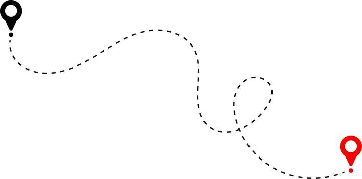 Route icons dotted line with location symbol. Travel from start point to destination. flying plane with twisted. Dotted line route with location pin. vector