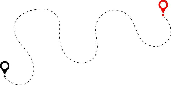 Route icon dotted line with location symbols. Travel path icon. flying plane with twisted. Dotted line route with location pin. destination pin. vector