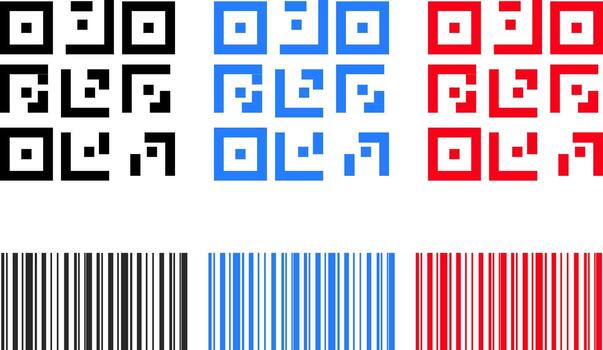 qr código y código de barras íconos colocar. pago y identificación. sencillo digital exploración. escanear qr código y escanear bar código íconos colección vector