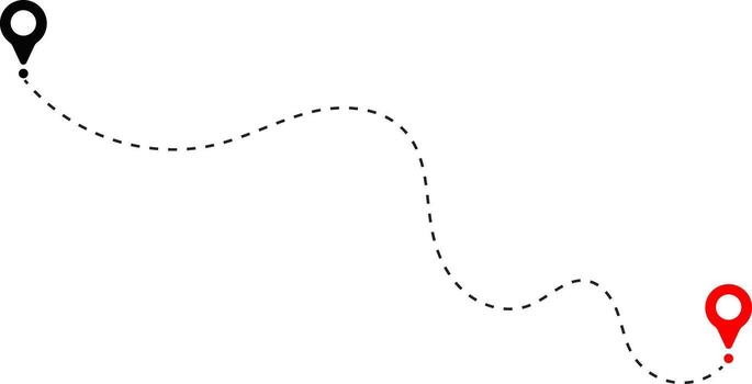 Route icon dotted line with location symbol. Travel from start point to destination. flying plane with twisted. Dotted line route with location pin vector
