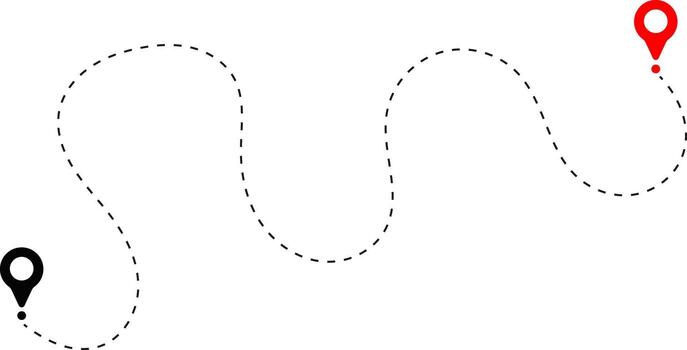 Route icon dotted line with location symbol. Travel path icon. flying plane with twisted. Dotted line route with location pin. destination pin vector