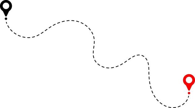 Route icon dotted line with location symbol. Travel path icon. flying plane with twisted. Dotted line route with location pin. destination pin signs vector