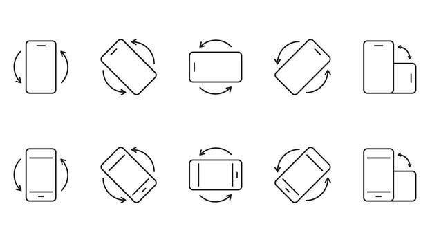 Smartphone Rotation And Orientation Line Icon Set. Device Positioning, Screen Rotation, And Mobile Interface Adjustment Outline Symbol Collection. Editable Stroke. Isolated Illustration vector