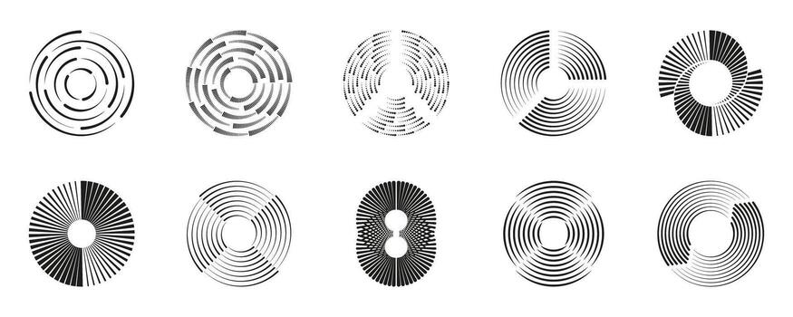 Geometric Spiral Circular Line Shapes Set Isolated on Transparent Background. Modern Dynamic Motion Geometric Shapes with Spiral Line Pattern. Isolated Illustration vector