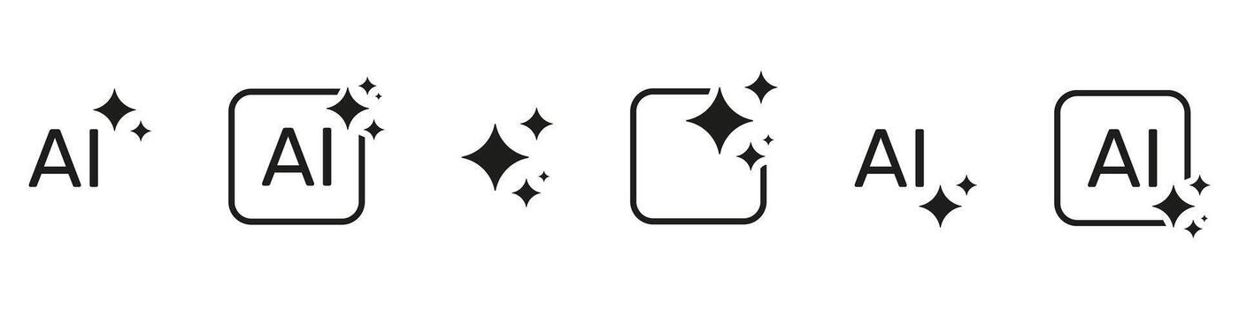 Ai With Sparkles Solid Icon Set. Artificial Intelligence, Innovation, And Digital Transformation Silhouette Symbol Collection. Isolated Illustration vector