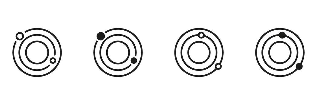 Solar System Planetary Orbits Line and Solid Icon Set. Astronomy Celestial Bodies Orbiting Paths Cosmic Model and Space Exploration Symbol Collection. Isolated Illustration vector