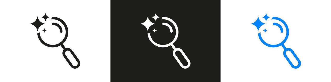Artificial Intelligence Search Magnifying Glass Sparkle Solid Icon Set. AI Discovery Machine Learning Exploration Data and Analysis Silhouette Symbol Collection. Isolated Illustration vector
