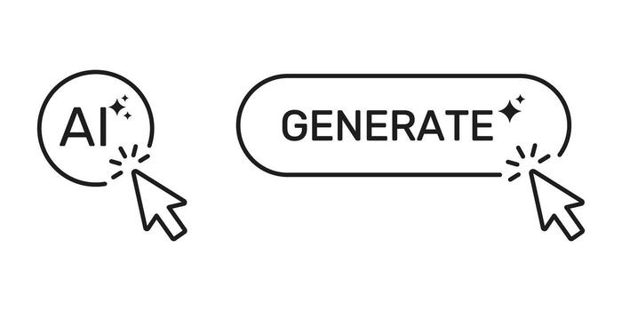 Artificial Intelligence Generate Button Cursor Click Line Icon Set. Digital Creativity Innovation Machine Learning User Interface Symbol Collection. Isolated Illustration vector