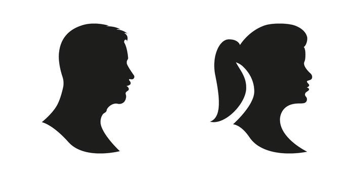 Elegant Side Profile Icons of Male and Female Characters Solid Icon Set. User Interface Silhouettes for Contact, Account and Identity Access Silhouette Symbol Set. Isolated Illustration vector