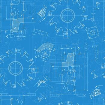 Technical engineering blueprint seamless pattern of milling cutters, industrial tool drawing background for mechanical design projects vector