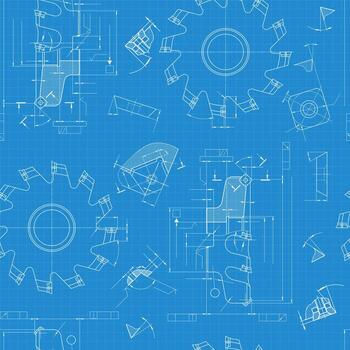 Seamless technical background of milling cutter engineering drawings, blueprint pattern for industrial design and manufacturing concepts vector