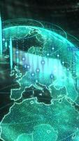 en dynamisk skildring av en cybernetiska rike med en planet och data strömmar. video