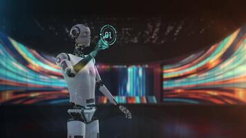 robô pressionando começar botão, começando artificial inteligência processo video