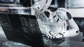 Robot programming futuristic software using a laptop and hologram interface video