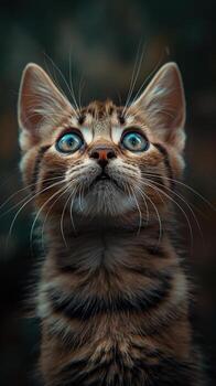 A cat with blue eyes is staring at the camera photo