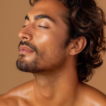 A man with a beard and a mustache is looking at the camera photo